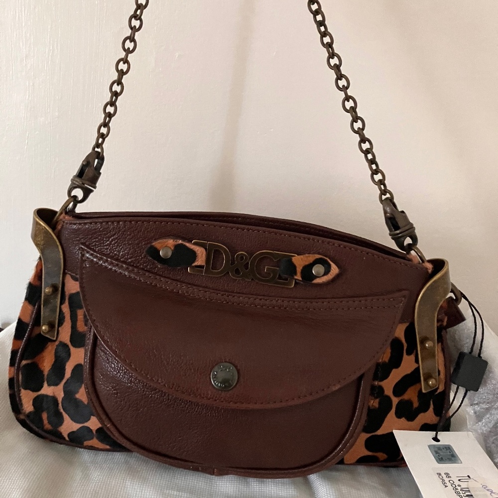 D&G ponyskin leopard chain purse/clutch
